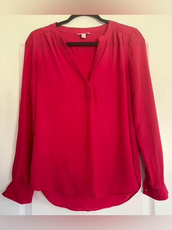 Candie's Tops - Candie’s Pink Blouse Size S Sheer V Neck Flowy Long Sleeve Top
